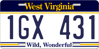 WV license plate 1GX431