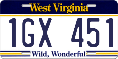 WV license plate 1GX451