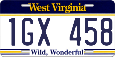 WV license plate 1GX458