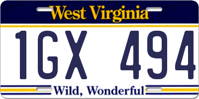WV license plate 1GX494