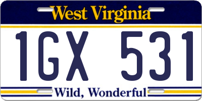 WV license plate 1GX531