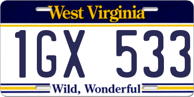 WV license plate 1GX533