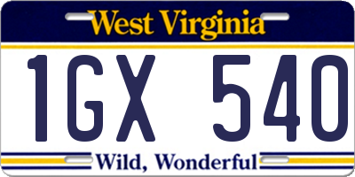 WV license plate 1GX540