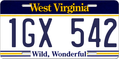 WV license plate 1GX542