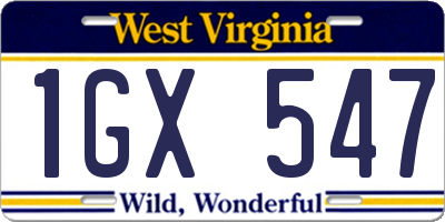 WV license plate 1GX547