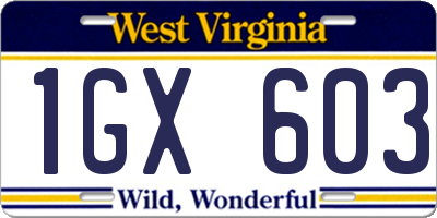 WV license plate 1GX603