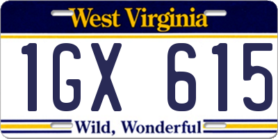 WV license plate 1GX615