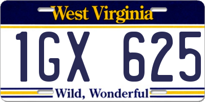 WV license plate 1GX625