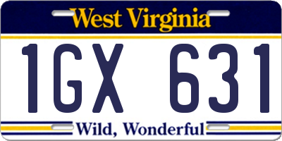 WV license plate 1GX631