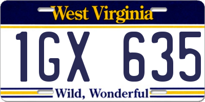 WV license plate 1GX635