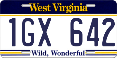 WV license plate 1GX642