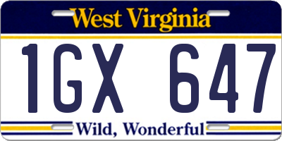 WV license plate 1GX647
