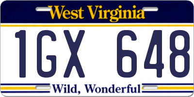 WV license plate 1GX648