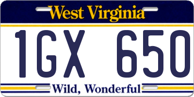 WV license plate 1GX650