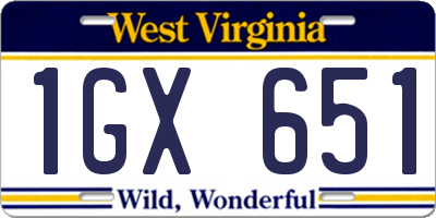 WV license plate 1GX651