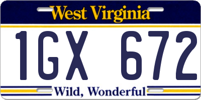 WV license plate 1GX672