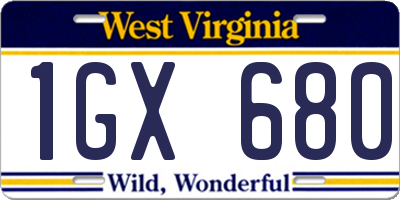 WV license plate 1GX680