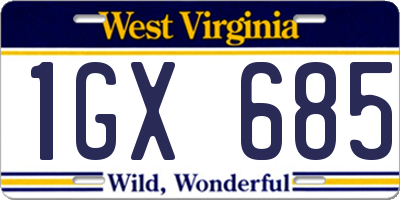 WV license plate 1GX685