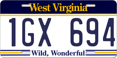 WV license plate 1GX694