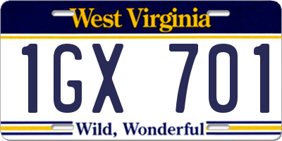 WV license plate 1GX701