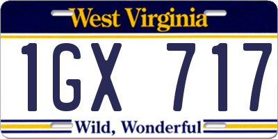WV license plate 1GX717