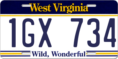 WV license plate 1GX734