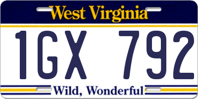 WV license plate 1GX792