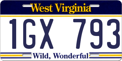 WV license plate 1GX793