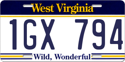 WV license plate 1GX794
