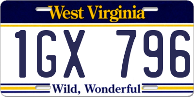 WV license plate 1GX796