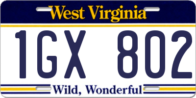 WV license plate 1GX802