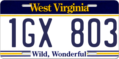 WV license plate 1GX803
