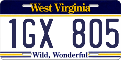 WV license plate 1GX805
