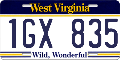 WV license plate 1GX835