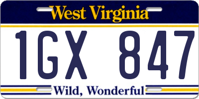 WV license plate 1GX847