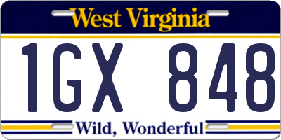 WV license plate 1GX848