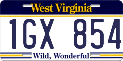 WV license plate 1GX854