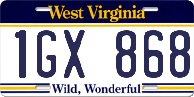 WV license plate 1GX868