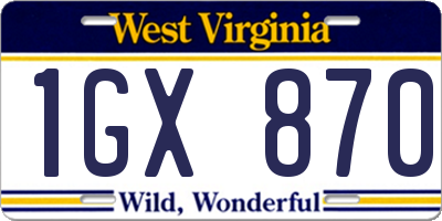 WV license plate 1GX870