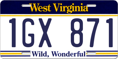 WV license plate 1GX871