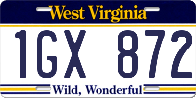 WV license plate 1GX872