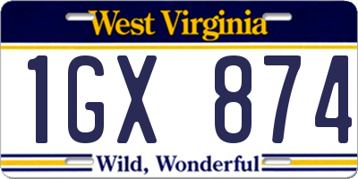 WV license plate 1GX874