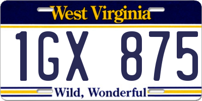 WV license plate 1GX875
