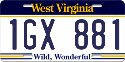 WV license plate 1GX881