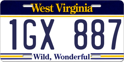 WV license plate 1GX887