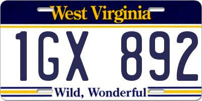 WV license plate 1GX892