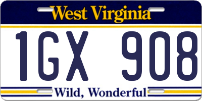WV license plate 1GX908