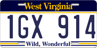 WV license plate 1GX914