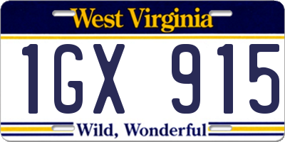 WV license plate 1GX915