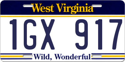 WV license plate 1GX917